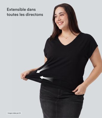 T-shirt décontracté grande taille col V manches courtes