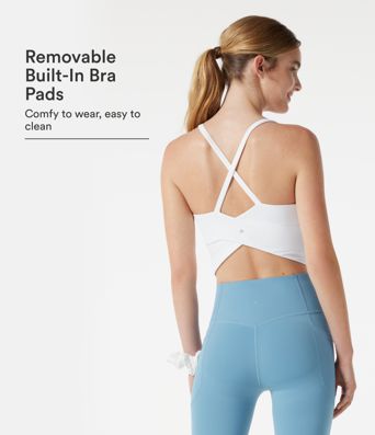 Scoop Neck Built-in Bra Crossover Hem Cropped Yoga Cami Top