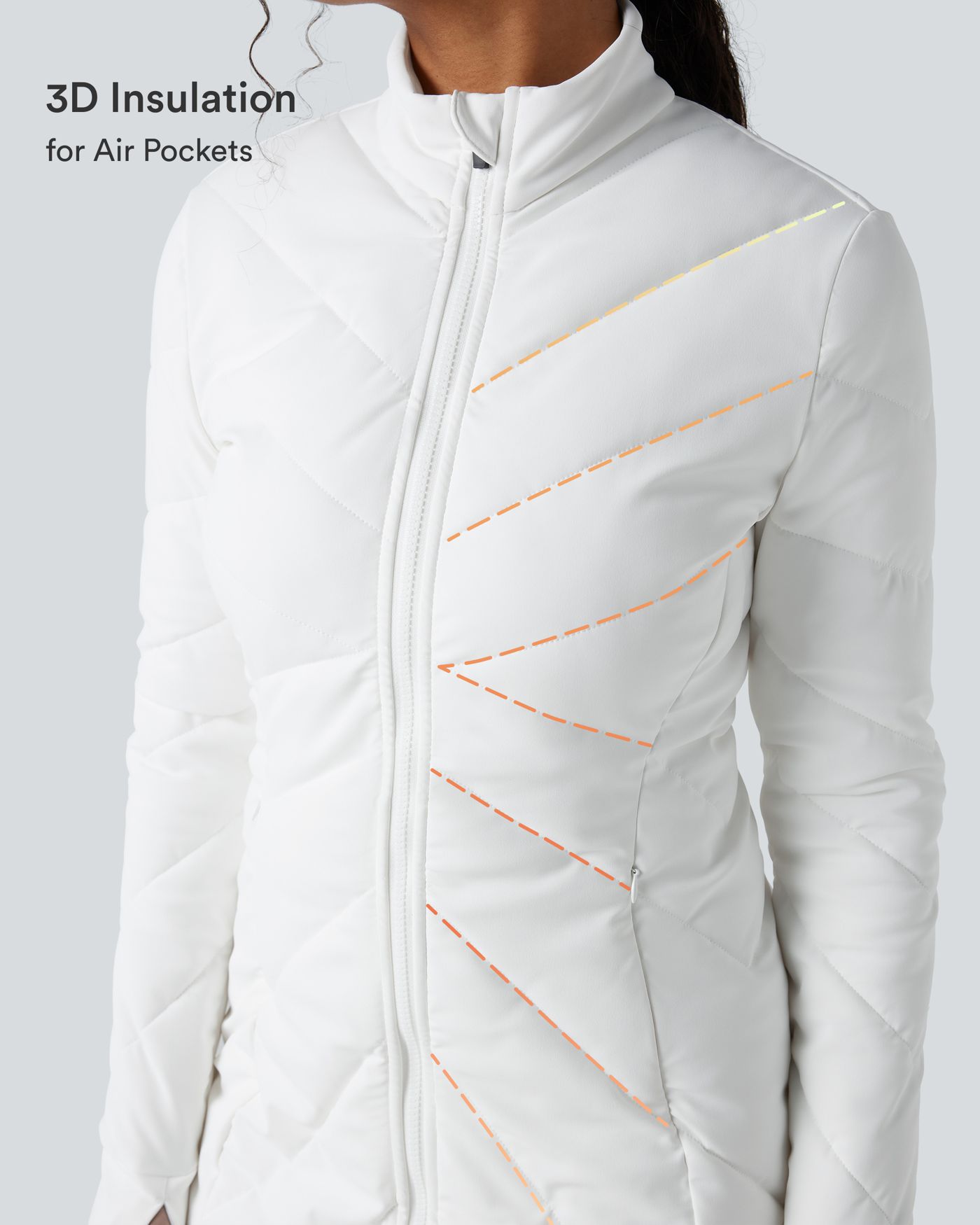 PuffFlex Stand Collar Double Zipper Thumb Holes Casual Padded Jacket with Pockets