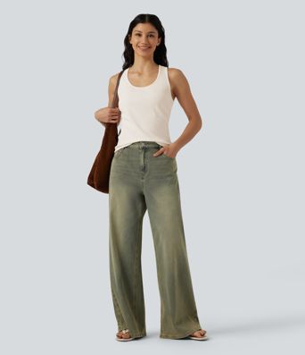 Ribbed Knit U-Neck Crossover Cut-Out Back Curved Hem Casual Tank Top Ribbed Knit U-Neck Crossover Cut-Out Back Curved Hem Casual Tank Top