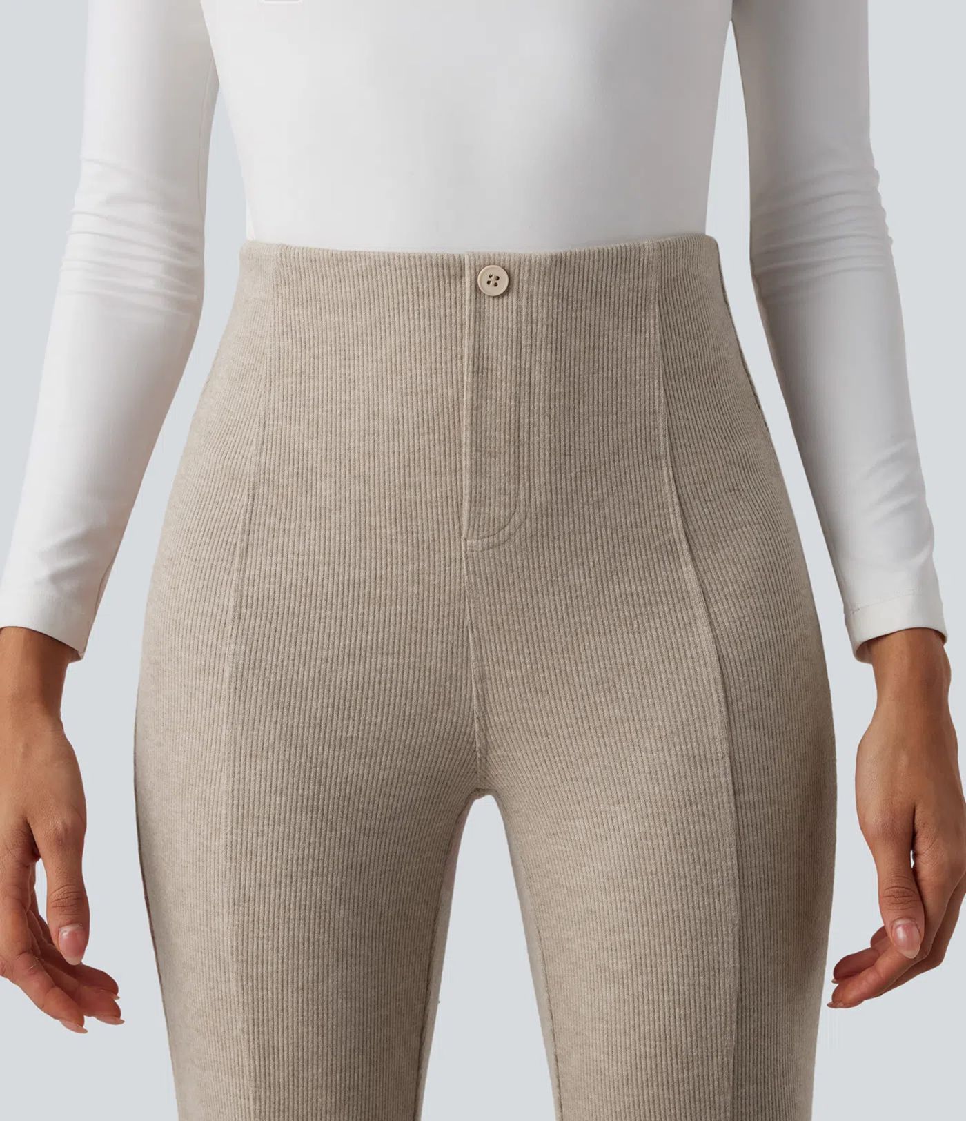 Pantalones acanalados de cintura alta con control abdominal, estilo flare casual