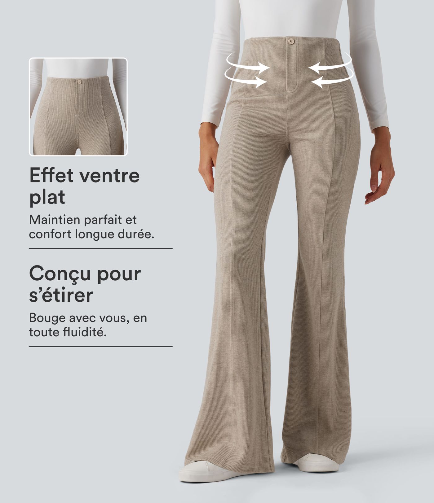 Pantalones acanalados de cintura alta con control abdominal, estilo flare casual