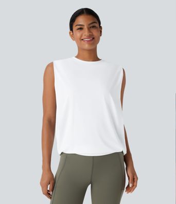 Yoga-Tanktop mit Rundhalsausschnitt, Rüschen und Cool-Touch 