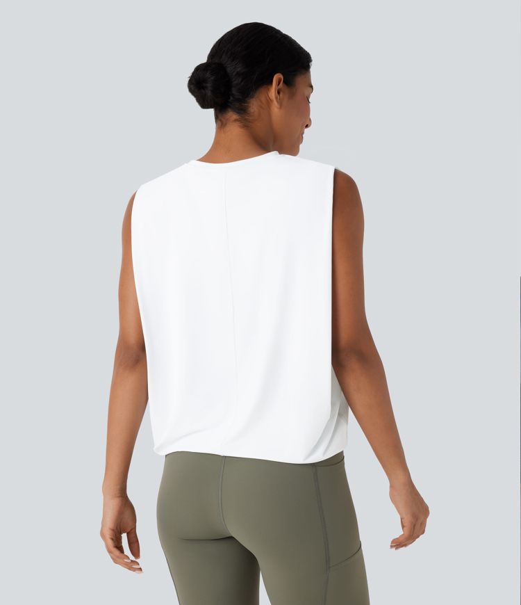Yoga-Tanktop mit Rundhalsausschnitt, Rüschen und Cool-Touch 