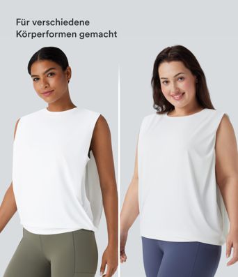 Yoga-Tanktop mit Rundhalsausschnitt, Rüschen und Cool-Touch 