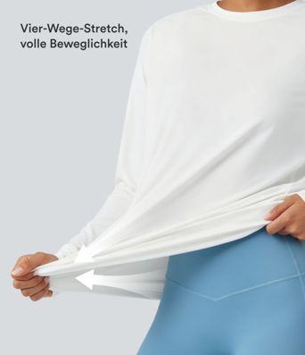 Gerafftes Yoga-Sport-Top mit Rundhalsausschnitt und langen Ärmeln - UPF50+