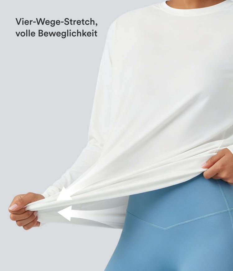 Gerafftes Yoga-Sport-Top mit Rundhalsausschnitt und langen Ärmeln - UPF50+