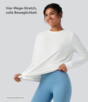Gerafftes Yoga-Sport-Top mit Rundhalsausschnitt und langen Ärmeln - UPF50+ Gerafftes Yoga-Sport-Top mit Rundhalsausschnitt und langen Ärmeln - UPF50+