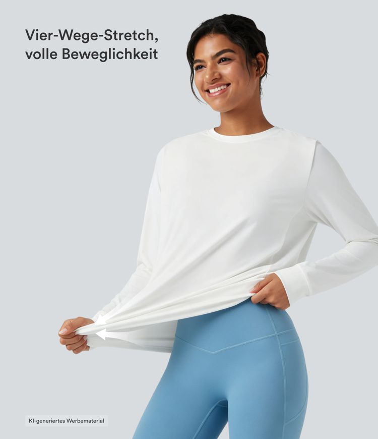Gerafftes Yoga-Sport-Top mit Rundhalsausschnitt und langen Ärmeln - UPF50+ Gerafftes Yoga-Sport-Top mit Rundhalsausschnitt und langen Ärmeln - UPF50+