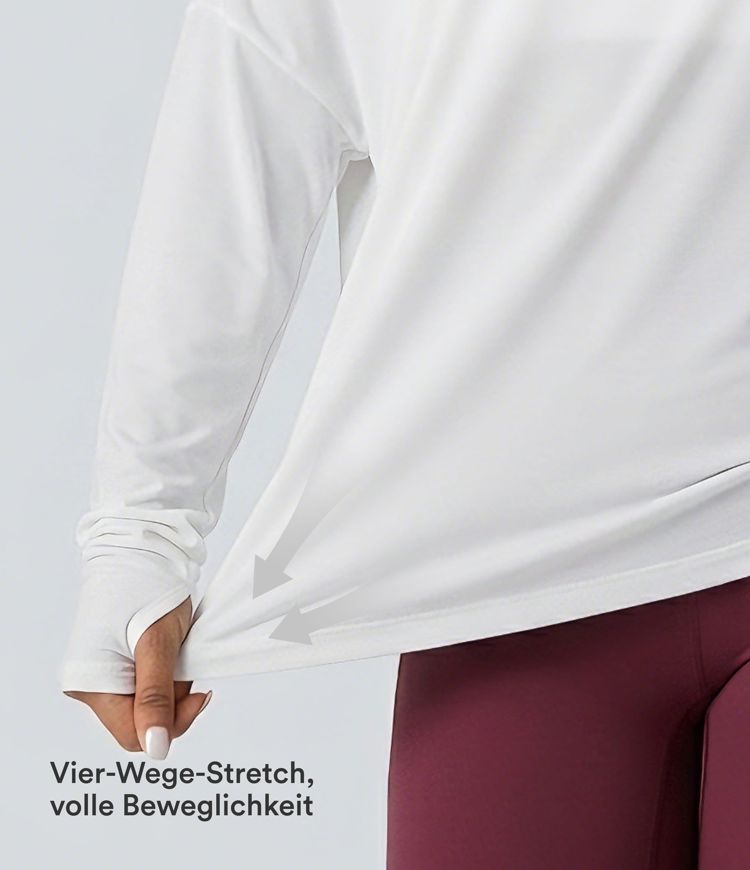 Yoga-Sport-Top mit integriertem BH, One-Shoulder-Design, langen Ärmeln, Daumenlöchern und gebogenem Saum - schnelltrocknend