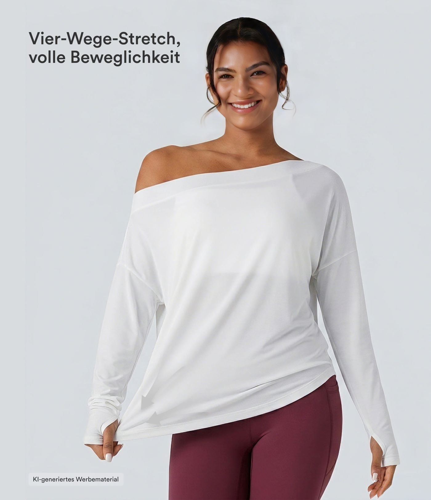Yoga-Sport-Top mit integriertem BH, One-Shoulder-Design, langen Ärmeln, Daumenlöchern und gebogenem Saum - schnelltrocknend Yoga-Sport-Top mit integriertem BH, One-Shoulder-Design, langen Ärmeln, Daumenlöchern und gebogenem Saum - schnelltrocknend