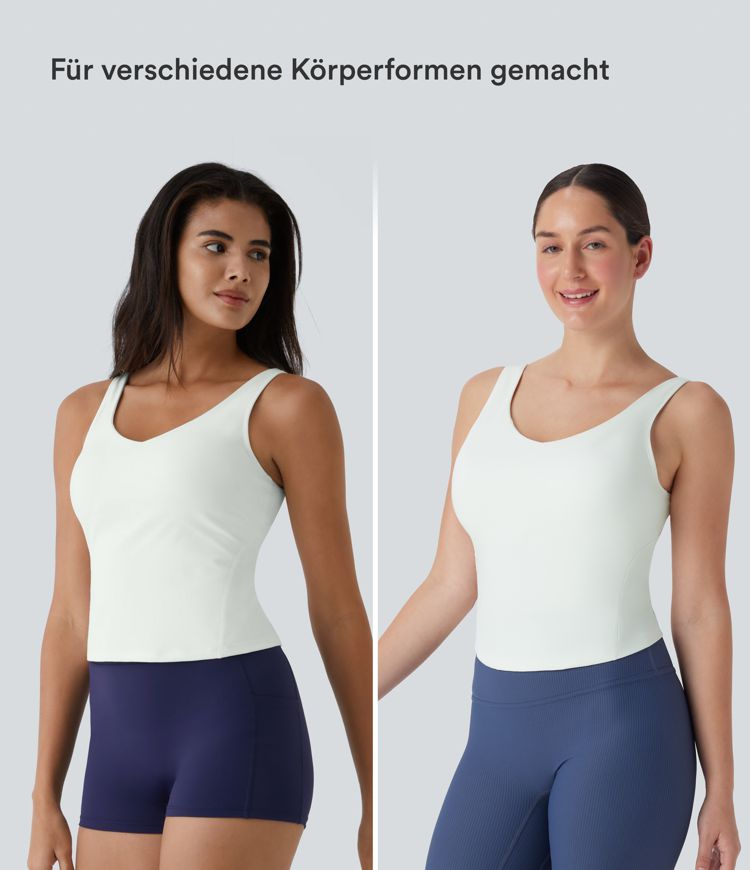 Softlyzero™ gepolstertes schlichtes Tanktop mit V-Ausschnitt Softlyzero™ gepolstertes schlichtes Tanktop mit V-Ausschnitt