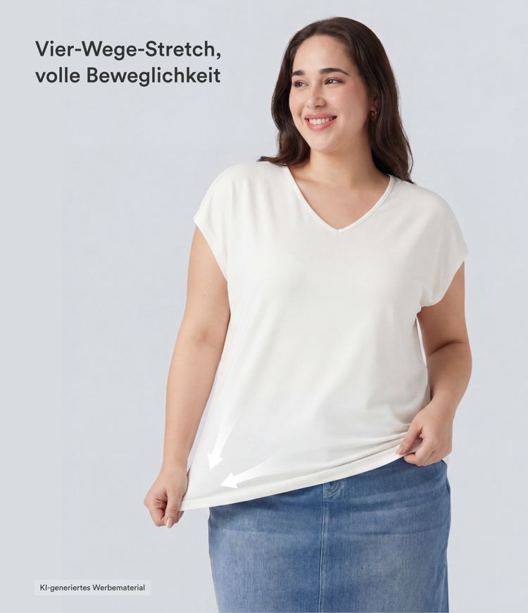 Lässiges T-Shirt mit V-Ausschnitt und kurzen Ärmeln - Plus-Size