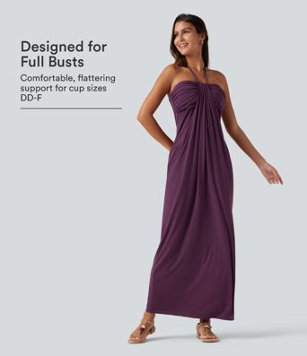 Robe longue dos-nu à nouer avec soutien-gorge intégré et poches, bonnets DD à F Robe longue dos-nu à nouer avec soutien-gorge intégré et poches, bonnets DD à F