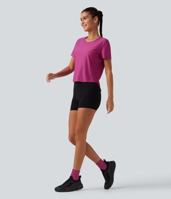 Round Neck Short Sleeve Contrast Mesh Yoga Sports Top Round Neck Short Sleeve Contrast Mesh Yoga Sports Top