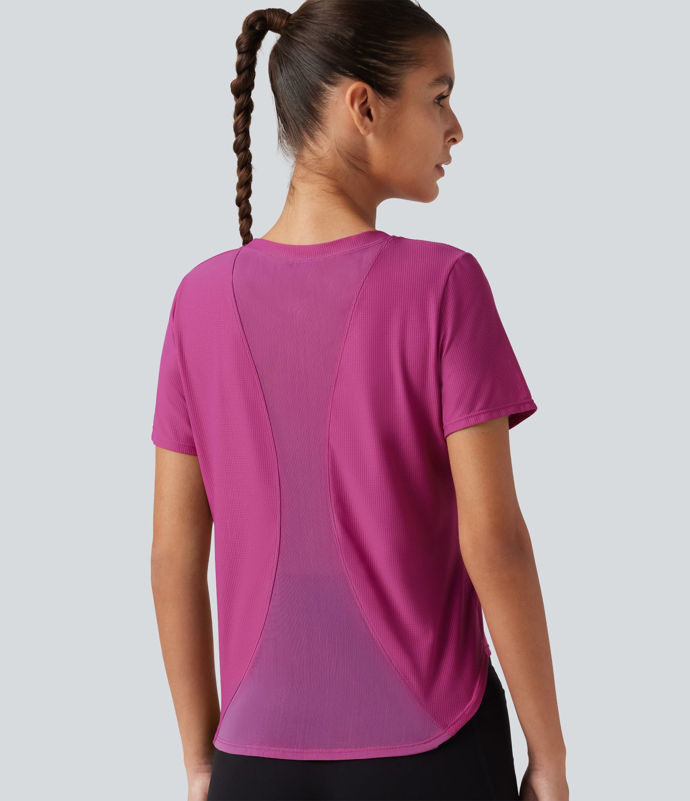 Round Neck Short Sleeve Contrast Mesh Yoga Sports Top Round Neck Short Sleeve Contrast Mesh Yoga Sports Top
