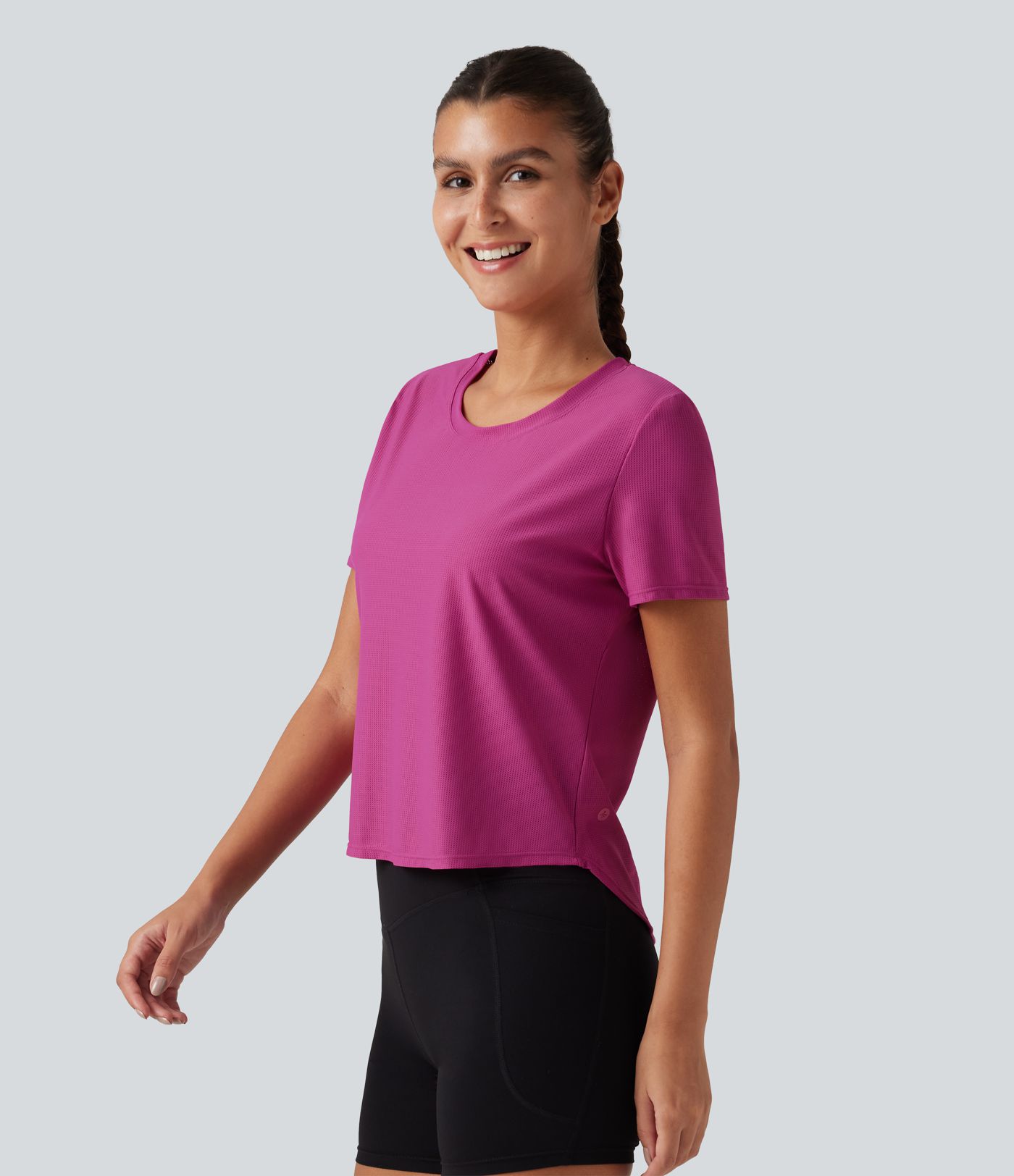 Round Neck Short Sleeve Contrast Mesh Yoga Sports Top Round Neck Short Sleeve Contrast Mesh Yoga Sports Top