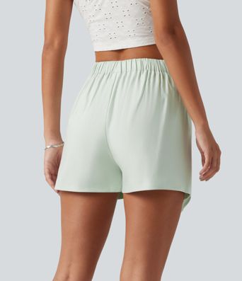 High Waisted Baggy Casual Linen-Blend Shorts with Pockets