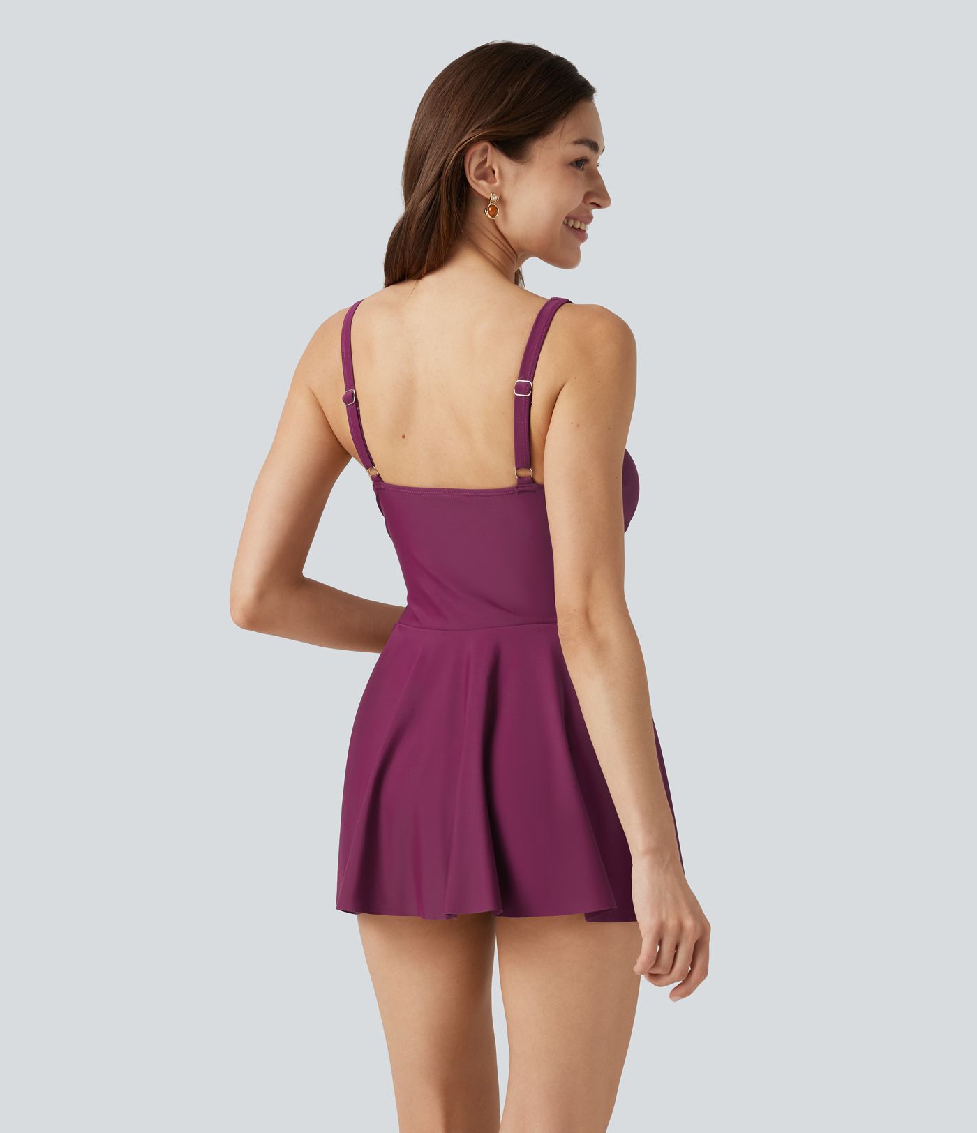 Deep V Neck Sleeveless Built-in Bra Tummy Control 2-in-1 One-Piece Swimsuit