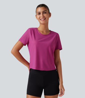 Round Neck Short Sleeve Contrast Mesh Yoga Sports Top Round Neck Short Sleeve Contrast Mesh Yoga Sports Top