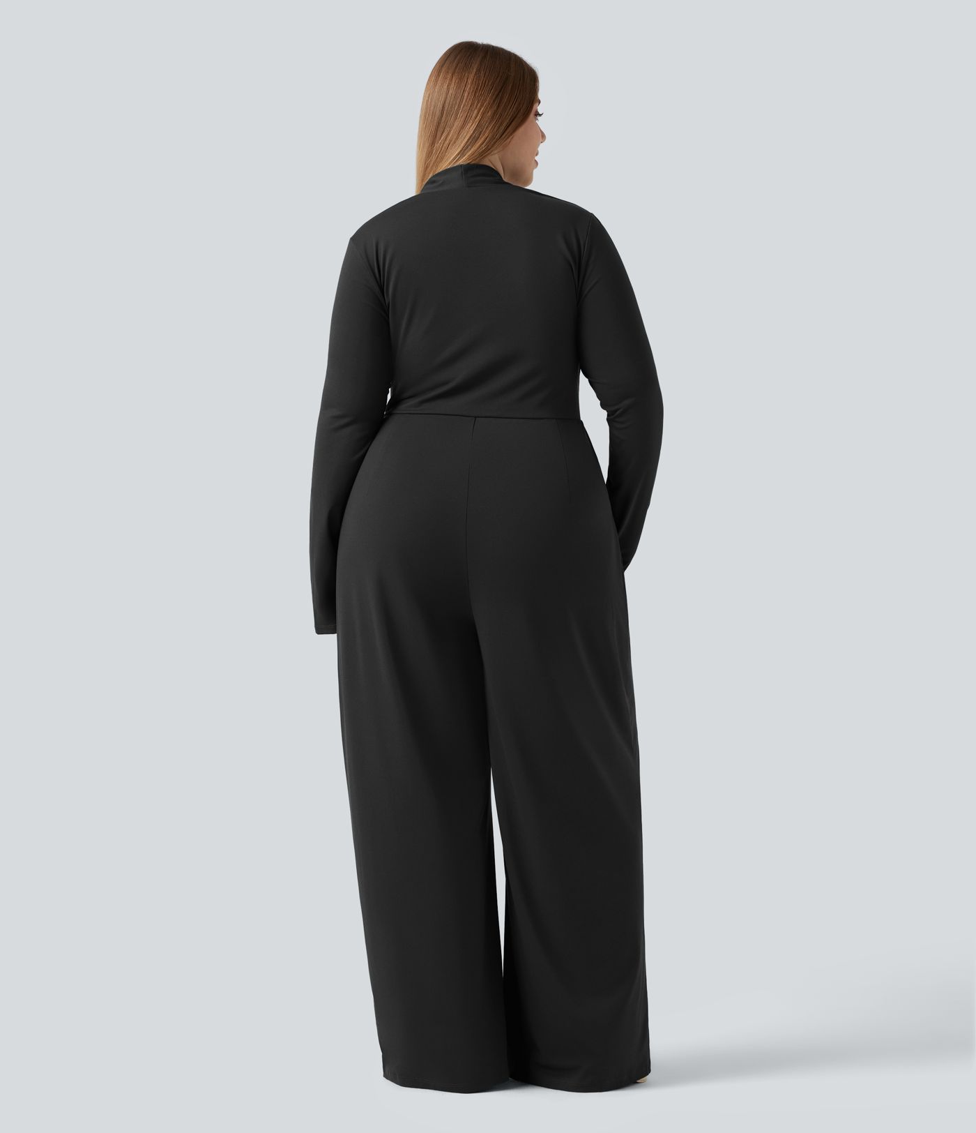 Plus Size Built-in Bra Long Sleeve Wide Leg Jumpsuit