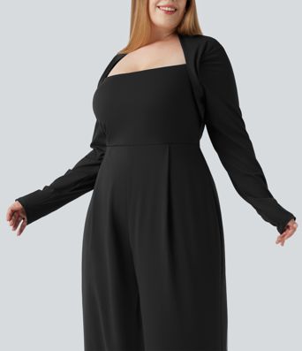 Plus Size Built-in Bra Long Sleeve Wide Leg Jumpsuit