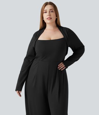 Plus Size Built-in Bra Long Sleeve Wide Leg Jumpsuit