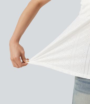 Ruched Drawstring Built-in Bra Eyelet Casual Tank Top