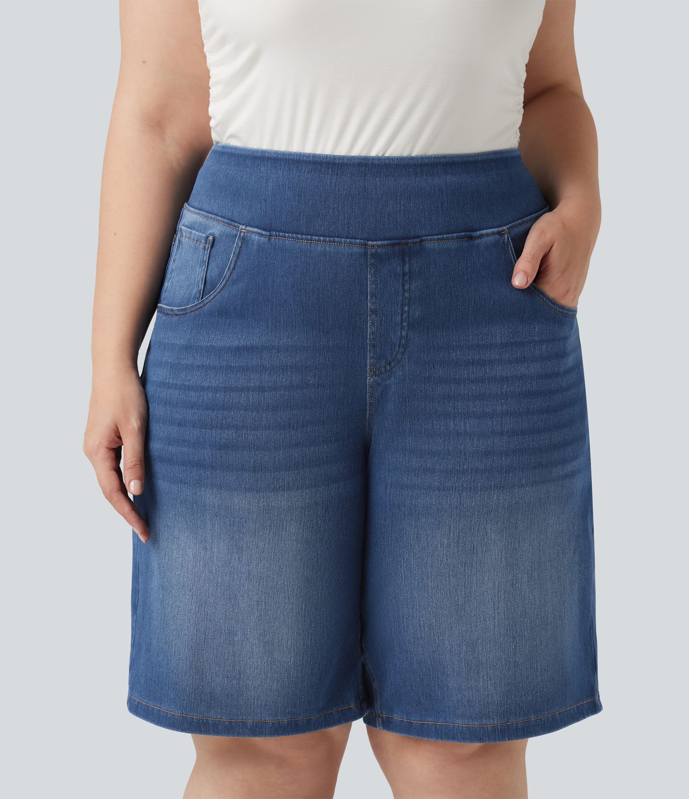 Bermuda 23 cm en jean  grande taille Halara Flex™ taille haute avec poches