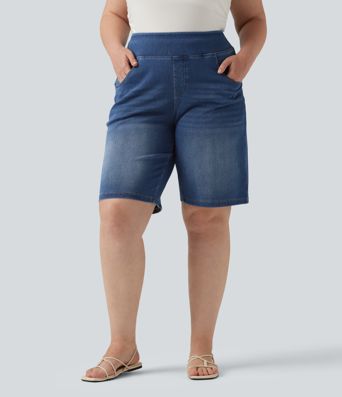 Bermuda 23 cm en jean  grande taille Halara Flex™ taille haute avec poches