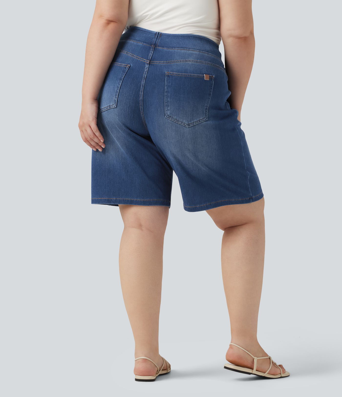 Bermuda 23 cm en jean  grande taille Halara Flex™ taille haute avec poches