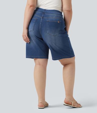 Bermuda 23 cm en jean  grande taille Halara Flex™ taille haute avec poches