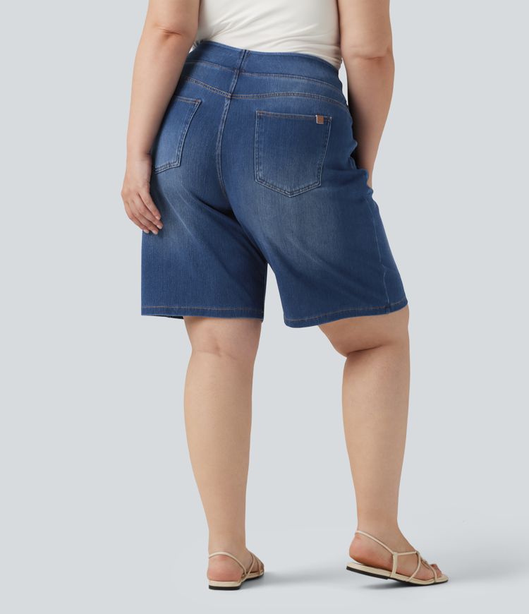 Bermuda 23 cm en jean  grande taille Halara Flex™ taille haute avec poches