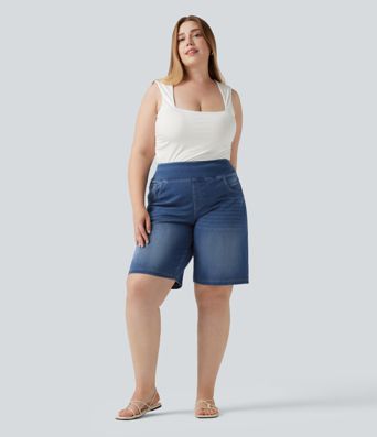 Bermuda 23 cm en jean  grande taille Halara Flex™ taille haute avec poches