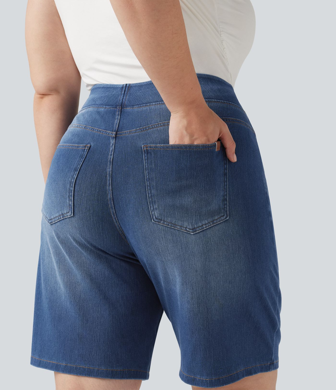 Bermuda 23 cm en jean  grande taille Halara Flex™ taille haute avec poches