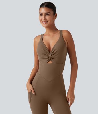 DayStretch V Neck Built-in Bra Workout Jumpsuit with Pockets-Easy Peezy Edition DayStretch V Neck Built-in Bra Workout Jumpsuit with Pockets-Easy Peezy Edition