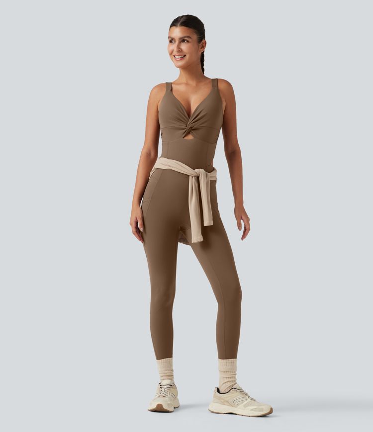 DayStretch V Neck Built-in Bra Workout Jumpsuit with Pockets-Easy Peezy Edition DayStretch V Neck Built-in Bra Workout Jumpsuit with Pockets-Easy Peezy Edition