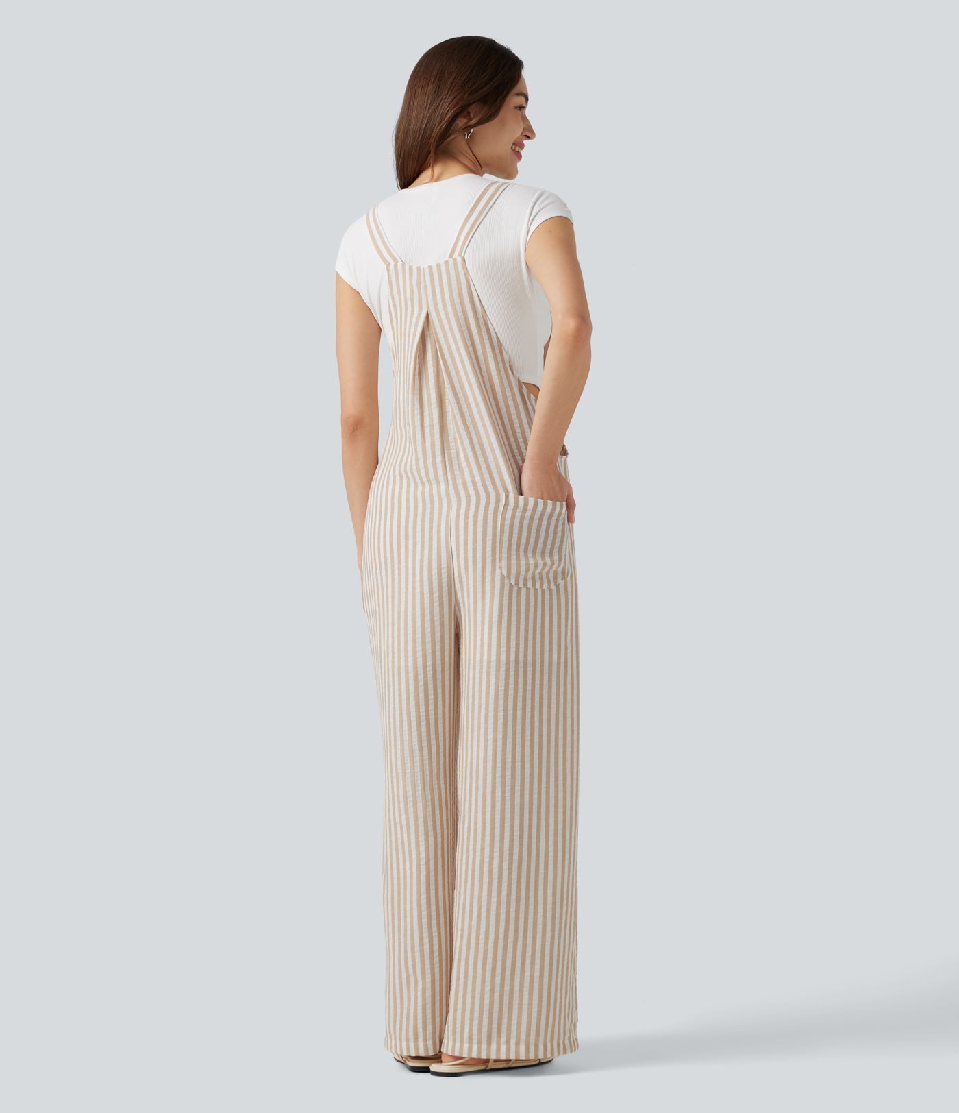 Stripe Casual Linen-Feel Overalls with Pockets Stripe Casual Linen-Feel Overalls with Pockets