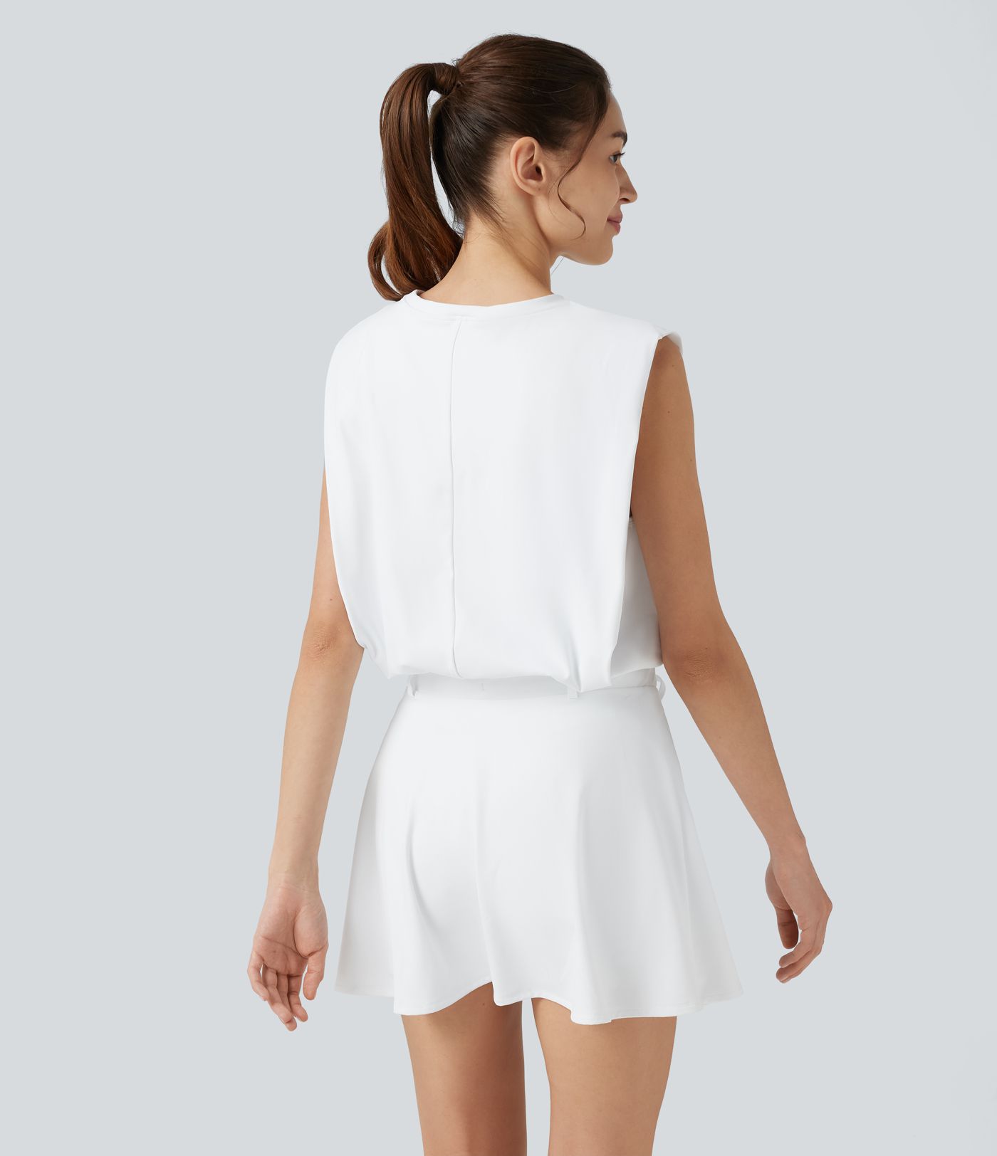 SoftlyZero™ Airy Round Neck Sleeveless Drawstring Cool Touch 2-Piece Mini Workout Active Dress with Pockets-UPF50+