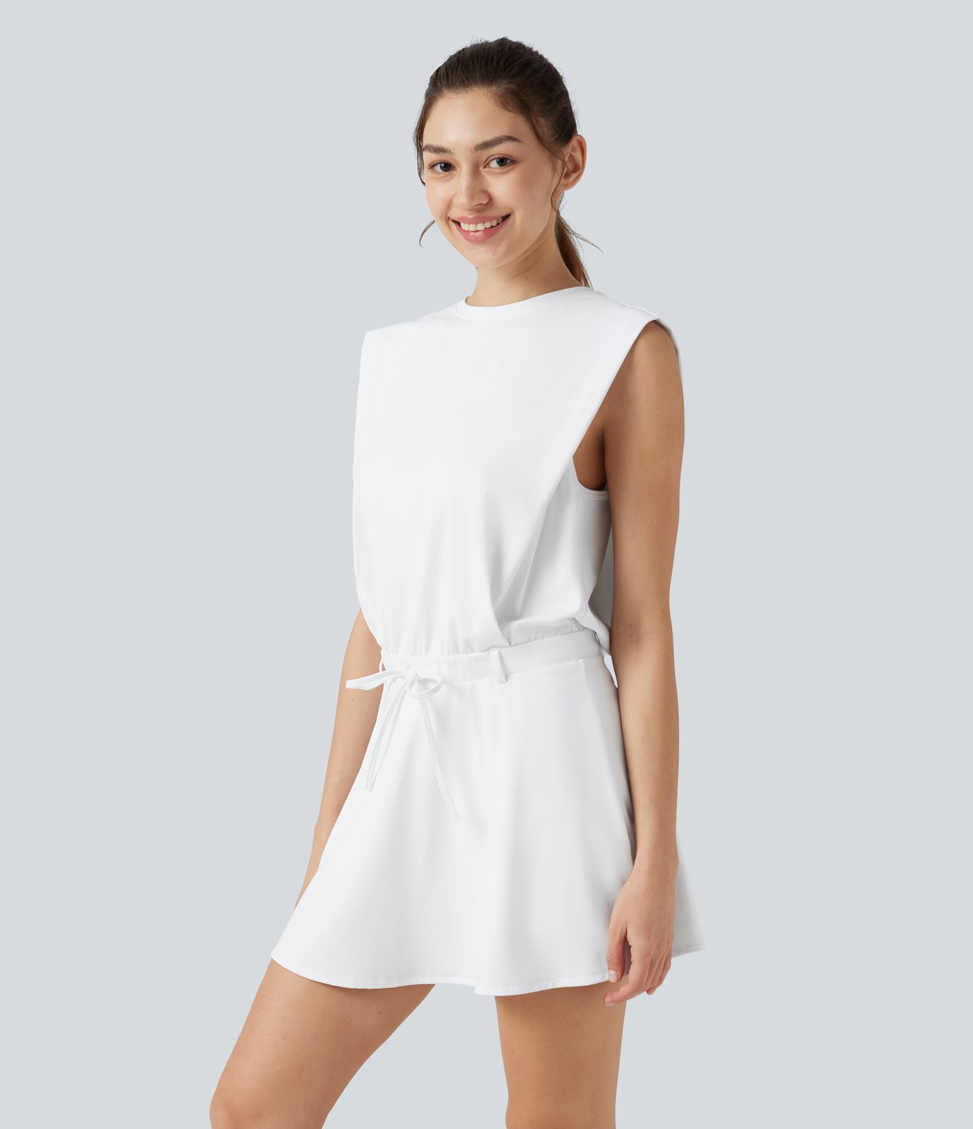SoftlyZero™ Airy Round Neck Sleeveless Drawstring InstantCool 2-Piece Mini Workout Active Dress with Pockets-UPF50+ SoftlyZero™ Airy Round Neck Sleeveless Drawstring InstantCool 2-Piece Mini Workout Active Dress with Pockets-UPF50+