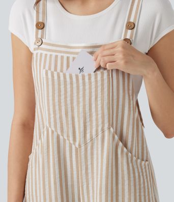 Stripe Casual Linen-Feel Overalls with Pockets Stripe Casual Linen-Feel Overalls with Pockets