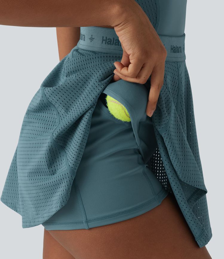 Backless Sleeveless Pockets Breathable Mesh Yoga Romper with Detachable Skirt-Easy Peezy