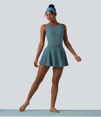 Backless Sleeveless Pockets Breathable Mesh Yoga Romper with Detachable Skirt-Easy Peezy