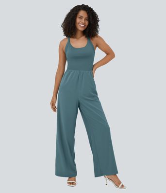 Breezeful™ Cut Out Sleeveless Pocket Flowy Quick Dry Yoga Jumpsuit-Easy Peezy Edition