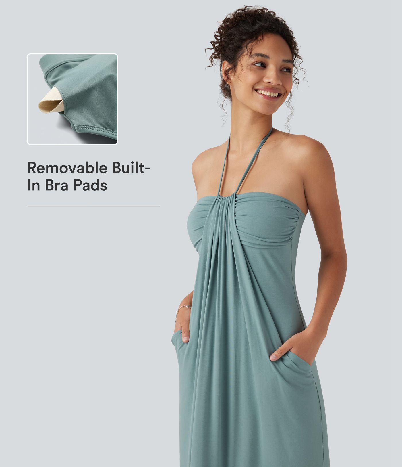 Halter Tie Back Built-in Bra Maxi Dress with Pockets Halter Tie Back Built-in Bra Maxi Dress with Pockets