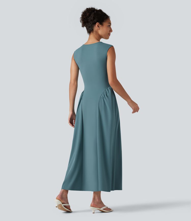 Ärmelloses Maxikleid mit U-Ausschnitt – lässig, fließend, mit Taschen