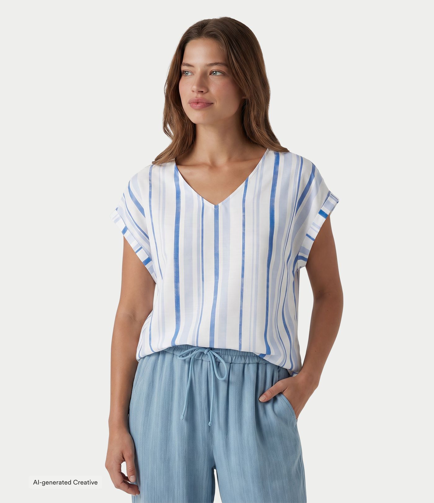 V Neck Cap Sleeve Striped Casual T-Shirt V Neck Cap Sleeve Striped Casual T-Shirt