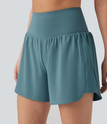 Super High Waisted Tummy Control Contrast Mesh 2-in-1 Yoga Shorts 5'' with Pockets Super High Waisted Tummy Control Contrast Mesh 2-in-1 Yoga Shorts 5'' with Pockets
