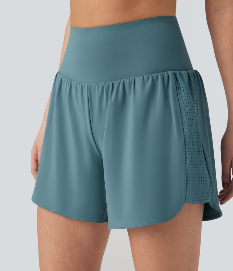 Super High Waisted Tummy Control Contrast Mesh 2-in-1 Yoga Shorts 5'' with Pockets Super High Waisted Tummy Control Contrast Mesh 2-in-1 Yoga Shorts 5'' with Pockets