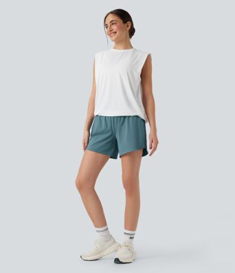 Super High Waisted Tummy Control Contrast Mesh 2-in-1 Yoga Shorts 5'' with Pockets Super High Waisted Tummy Control Contrast Mesh 2-in-1 Yoga Shorts 5'' with Pockets